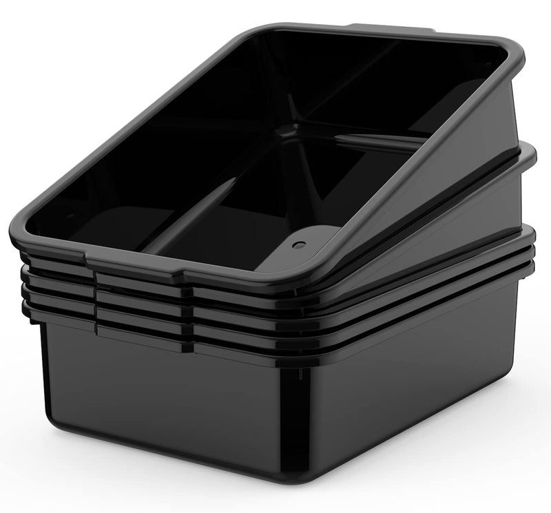WYT 5-Pack Commercial Bus Tubs Box/Tote Box, Black Plastic Storage with Handles, Wash Basin Tub 8 Liter - Image 1